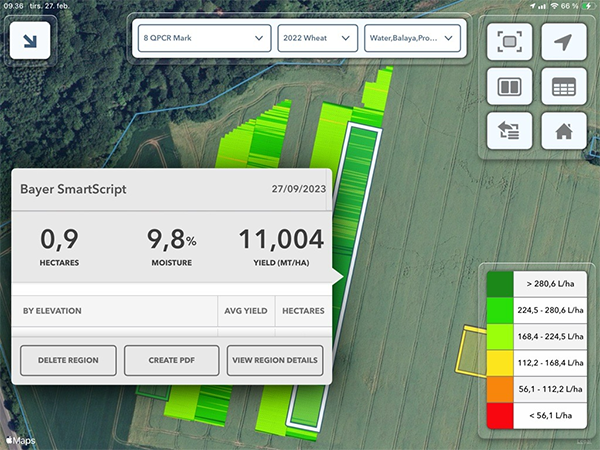 Print screen fra FieldView med områderapporten